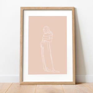 Schwangerschafts-Line Art-Portrait, benutzerdefinierte Mutterschaftszeichnung vom Foto, minimalistisches Babypartygeschenk, digitale Wandkunst für werdende Mama