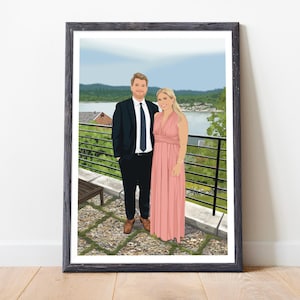 Custom Couple Portrait from Photo – Engagement, Anniversary or Wedding Gift, Personalized Drawing for Him or Her, Couple Illustration
