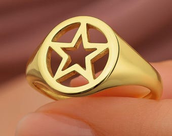 ゴールドスターシグネットリング・星柄刻印リング・天体リング・星の 