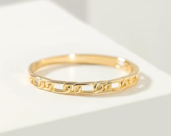Paper Clip Chain Link Ring 14K Solid Gold, Chain Wedding Ring Women, Paperclip Ring Multi Link Engagement Ring