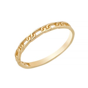 14K Solid Gold Open Chain Link Ring, Unisex Wedding Band for Men Women, Minimalist Interlocking Jewelry, Anniversary Gift Husband Wife