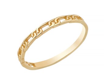 14K Solid Gold Open Chain Link Ring, Unisex Wedding Band for Men Women, Minimalist Interlocking Jewelry, Anniversary Gift Husband Wife