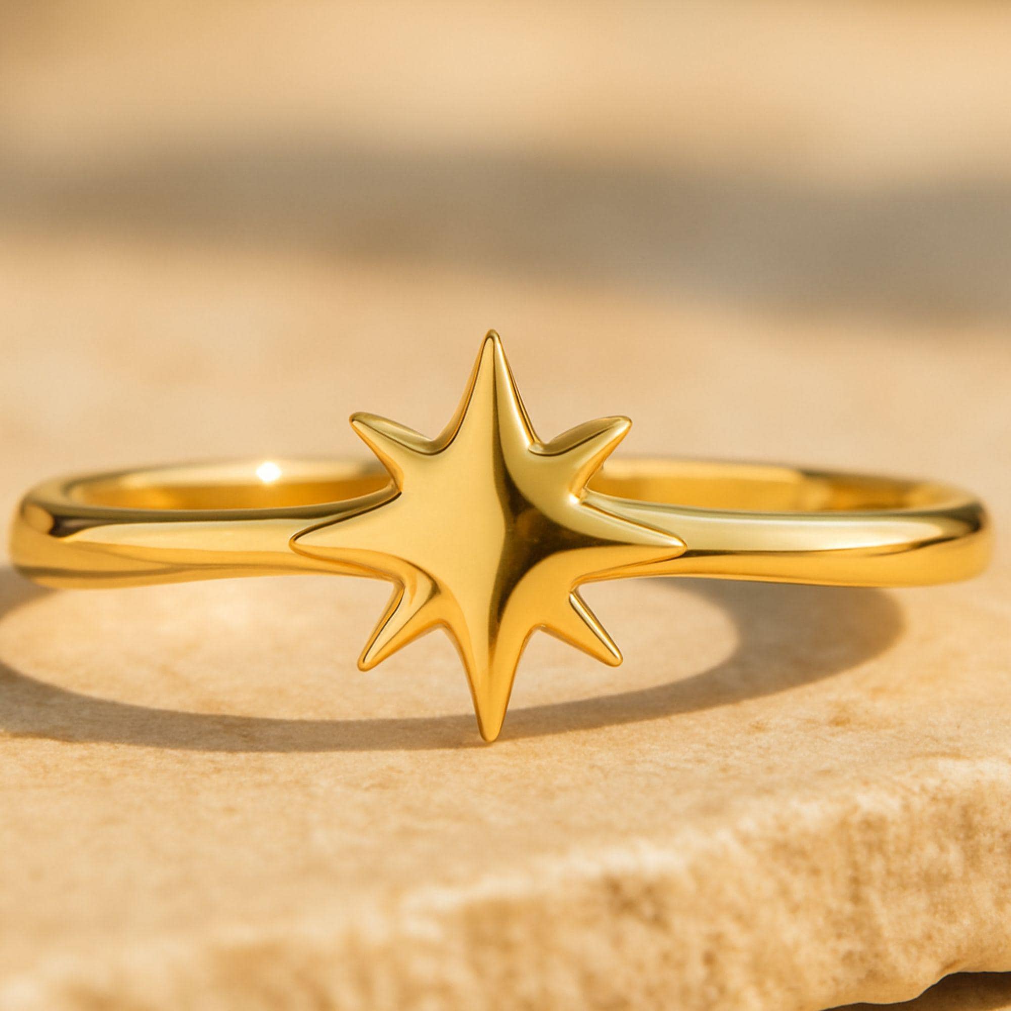 14K Solid Gold North Star Ring, Celestial Starburst Design - Etsy