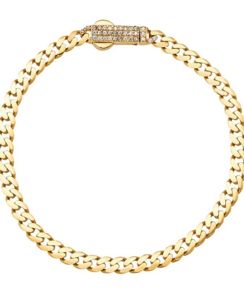 14K Solid Gold Monaco Chain Bracelet 4mm - 7 inch - Chains