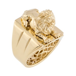 Unique Fantasy Gold Lion Ring, Handcrafted 14K Solid Gold