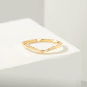14K V Shaped Stackable Gold Ring, Gold Wedding Band, Chevron Contoured Wave Ring, Curved Band Ring, Real Gold Jewelry Wedding Band