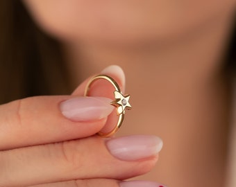 14K Solid Gold Small Star Solitaire CZ Ring