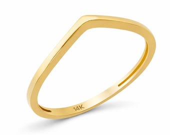 14K Solid Gold V-Shaped Stacking Ring, Geometric Wedding Band, Wishbone Chevron Contour Band, Minimalist Bridal Jewelry, Gift for Wife