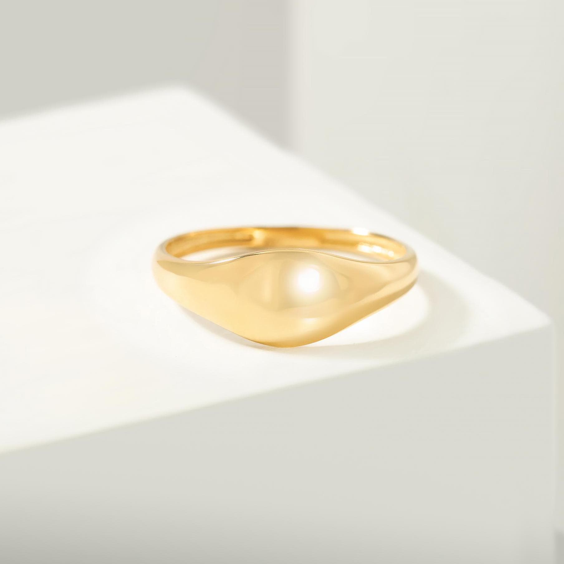 Dome Ring 14K Gold Statement Ring: Chunky Signet Dome Wedding & Engagement Band for Women