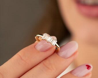 14K Solid Gold CZ Baguette Ring