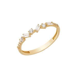 14K Solid Gold Baguette and Round CZ Halfway CrissCross Band image 4