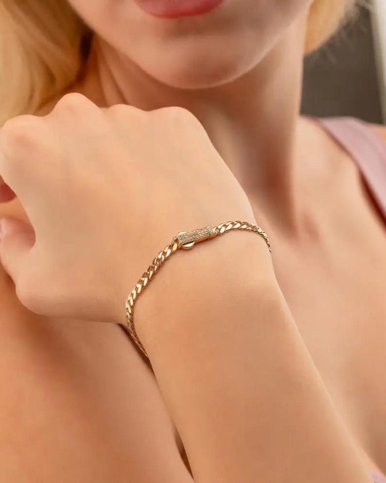 14K Solid Gold Monaco Chain Bracelet 4mm - Chains