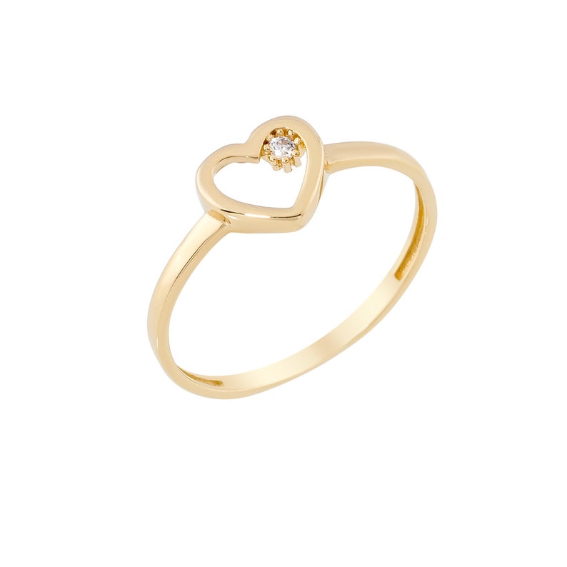 14k Real Solid Yellow Gold Heart Ring, 14k Solid Gold Women Heart Ring, Heart Symbol Gemstone Gold Ring for Women, Gift, Gold Women Ring image 3