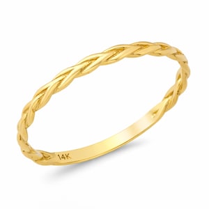 14K Solid Gold Twisted Ring, 1.65mm Rope Style Dainty Band, Minimalist Stackable Wedding Jewelry, Everyday Birthday Gift for Wife Women