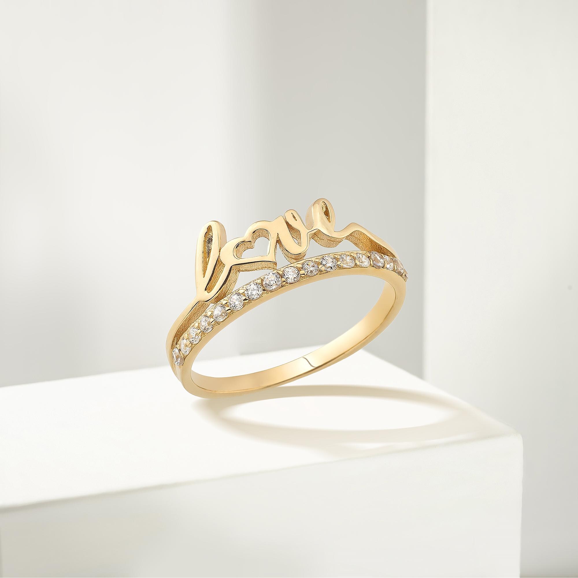 Solid 10k Rose Gold 'Love' Script Ring - Handcrafted Statement Ring, Size 5, High Polish Finish