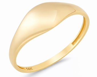 14K Solid Gold Dome Ring for Women, 6.8mm Plain Wedding Band, Classic Polished Minimalist Jewelry, Handmade Fine Gift for Her, 14K Gold Ring