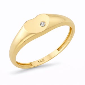 14K Solid Gold Herz Siegelring, einzigartige simulierte Diamantband, Minimalist Sparkle Pinky Ring, jeden Tag Schmuck, Geburtstagsgeschenk für Sie
