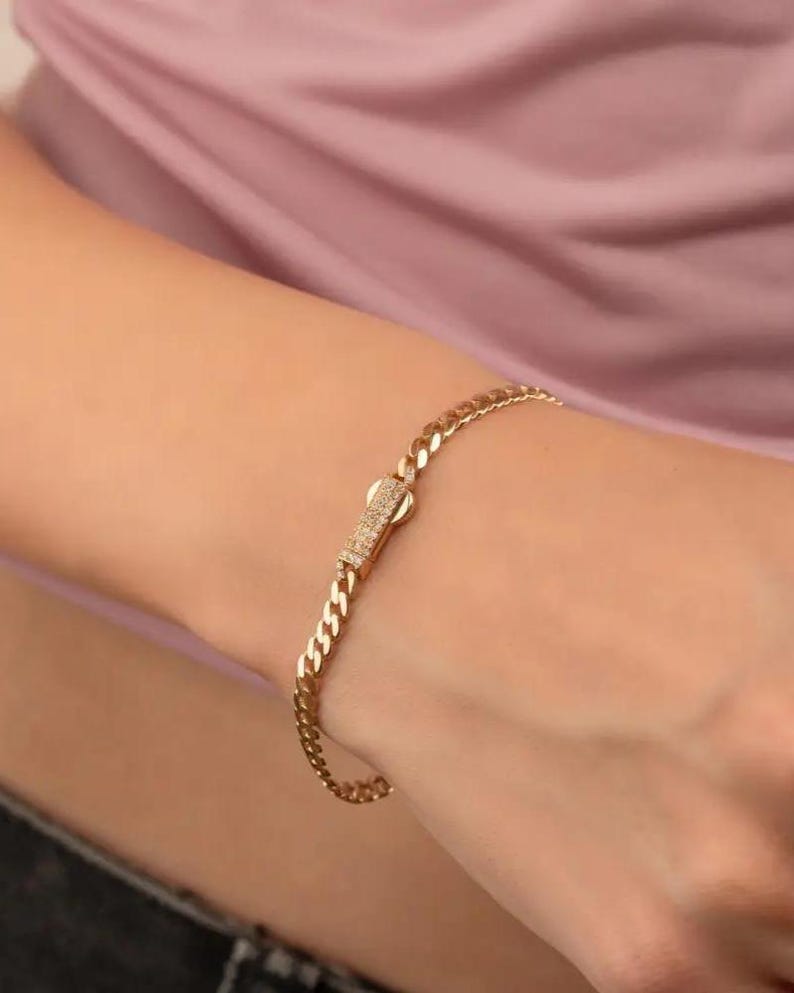 14K Solid Gold Monaco Chain Bracelet 4mm - Chains