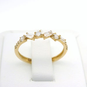 14K Solid Gold Baguette and Round CZ Halfway CrissCross Band image 2