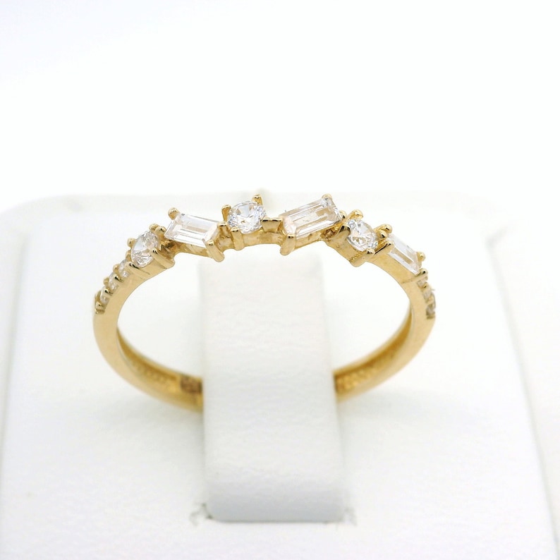 14K Solid Gold Baguette and Round CZ Halfway CrissCross Band image 2