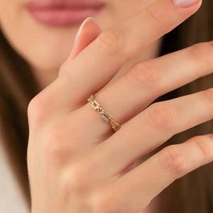 14K Solid Gold Hinged Segment with CZ Pave Square Links Ring - Rings