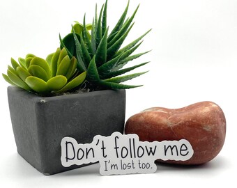 Don't follow me (I'm lost too), silly funny joke quote aesthetic mental health cute vinyl decal iconic unique humor gift for her sticker