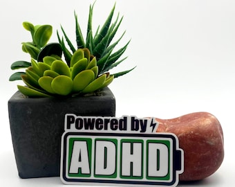 Powered by ADHD sticker, Hardhat sticker charger sticker decals sticker adhd sticker funny gift sticker silly sticker mental health sticker