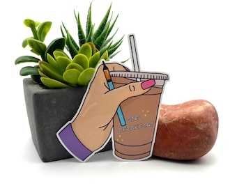 Girl breakfast, cute morning iced coffee silly girly aesthetic unique breakfast dab pen caffeine pastel funny gift sarcasm sticker