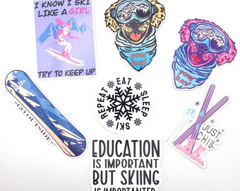 Winter skiing snowboard collection, very cute aesthetic pastel quote glitter winter mountain scape girly gift for her him helmet sticker