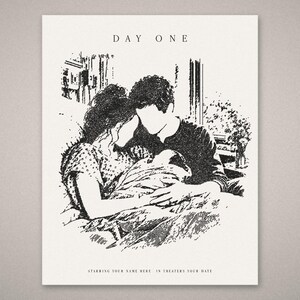 Custom Movie Poster from Photo, Day One New Baby Gift for Parents, Personalized Family Portrait, Christmas Gift, Pen and Ink Art