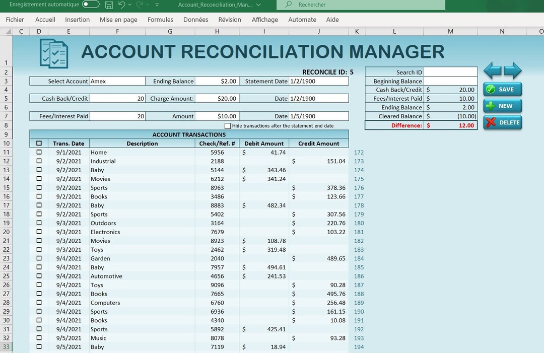 Account Reconciliation Manager excel VBA Templates Instant - Etsy