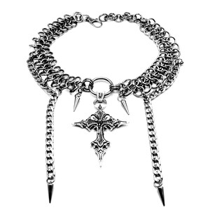 Handmade Stainless Steel Chainmail Choker: Goth Cross Necklace