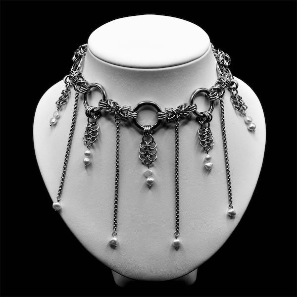 Ręcznie robiony naszyjnik kolczuga ze stali nierdzewnej: naszyjnik gotycki emo punk