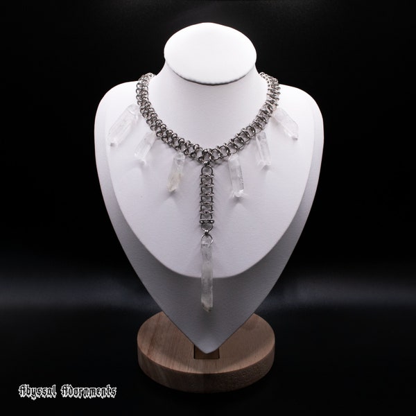 Handmade Stainless Steel, Raw Quartz, Gothic, Brutal, Avant-Garde, Hardcore, Chainmaille Choker