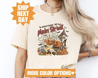Linda camiseta de calabaza, camisa de Halloween fantasma de calabaza, camisa de pesadilla de Halloween de Disney, camisa de pesadilla en la calle principal, camiseta de Disney