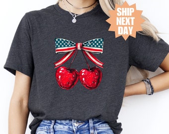 Presente de cereja americana, camiseta Cherry USA, camisetas 4 de julho, camiseta American Cherry, camiseta com estampa de cereja americana, presente para amantes de cereja