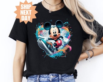 Camiseta de Mickey Disney, camiseta de Mickey y Minnie con acuarela, linda camiseta de Mickey Mouse, camiseta de la familia Disney, Magic Kingdom, personajes de Disney
