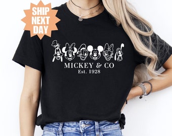 Retro vintage Disney vrouwen T-shirt, Disney-personages shirts, Mickey & Co 1928, Disney shirt voor vrouwen, Minnie Shirt, Disney familie T-shirt