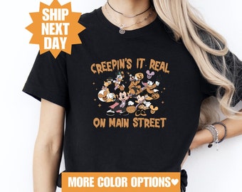 Disney Halloween Shirt, Creepin’ It Real On Main Street Shirt, Mickey and Friends Halloween Shirt, Halloween Gift Shirt, Disney Spooky Shirt