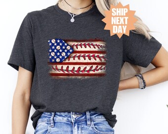 Baseball 4th of July Shirt, USA Baseball Softball Flag Grunge Shirt, American Flag Baseball Shirt,  Baseball Player Shirt, Baseball Player