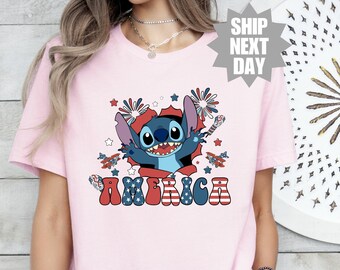 Chemise Stitch 4 juillet, chemise Disney Stitch America, T-shirt Stitch, chemise Stitch Disney, chemise Disney, sweat-shirt Stitch, Lilo et Stitch