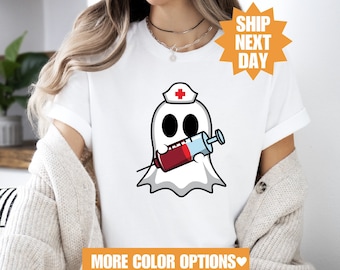 Camiseta de enfermería linda, camiseta de enfermera de Halloween, camiseta de enfermera espeluznante, camiseta de fantasma de enfermera de Halloween, camiseta de enfermera divertida de Halloween, camiseta de fantasma linda