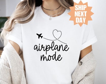 Regalo para viajeros, camiseta de modo avión, camiseta de avión, camiseta de viaje, camiseta de vacaciones, camiseta de cuello redondo de modo Vacay, camiseta de aviación, linda camiseta de viaje
