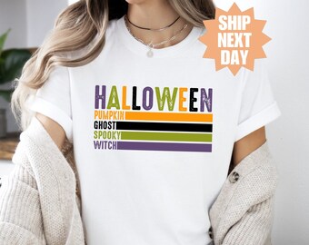 Camiseta de Halloween, camiseta de bruja espeluznante con fantasma de calabaza de Halloween, camiseta de Halloween de moda, camiseta divertida de Halloween, camiseta de calabaza de Halloween