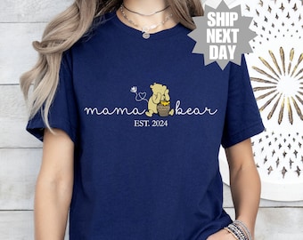 Mama Pooh Bear Shirt, Winnie The Pooh Mama Bear Shirt, Pooh and Flower Shirt, Custom Mama Shirt, Mama Est Shirt, Cute Pooh Shirt, Pooh Shirt
