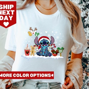 Stitch Christmas Shirt, Disney Stitch Family Holiday T-Shirt, Disney Santa Stitch Christmas Tree Shirt, Lilo And Stitch Christmas