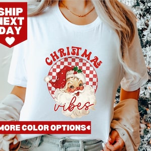 Santa Claus Shirt, Retro Christmas Santa, Gift For Christmas, Holiday Clothing Women, Red Santa Claus Shirt, Women&#39;s Christmas Shirt