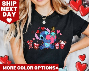 Regalo de sudadera de Disney, camiseta de Stitch para San Valentín, sudadera de café de Disney Stitch para San Valentín, camiseta de Lilo y Stitch, camiseta del día de San Valentín