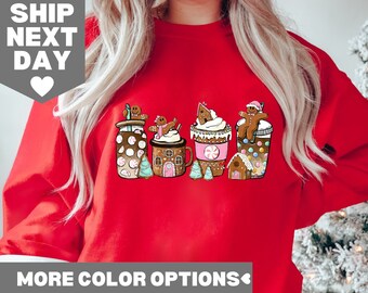 Christmas Coffee Sweatshirt, Coffee Lover Gift,  Gingerbread Christmas Coffee Shirt, Women Holiday Sweater, Xmas Tee, Christmas Coffee Shirt