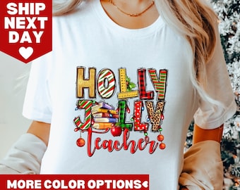Holly Jolly Teacher Shirt, Teacher Christmas Shirt, Christmas Gift For Teacher, Teacher Christmas Sweater, Teacher Holiday Shirt